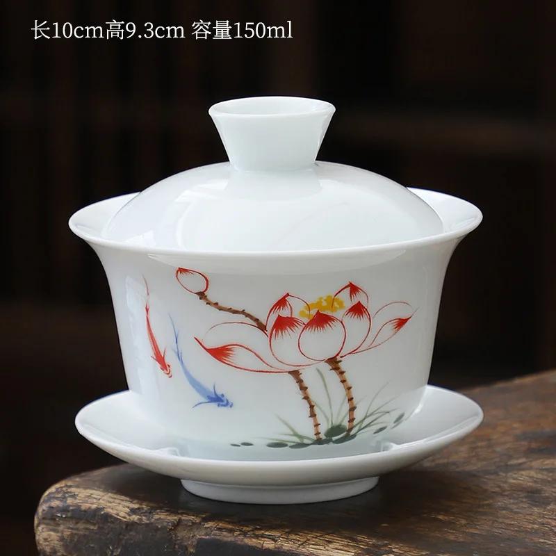1pcs tea cup Ceramic tea bowl White porcelain large Sancai cover bowl teacup Kung Fu Tea High Quality Chinese style