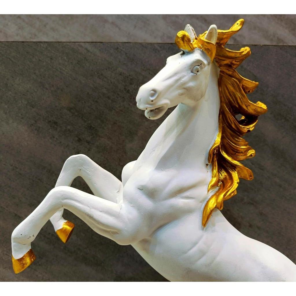 Decorative Horse Sculpture, White with Golden Mane and Tail, 33 Cm Home Decoration Office Table Gift.