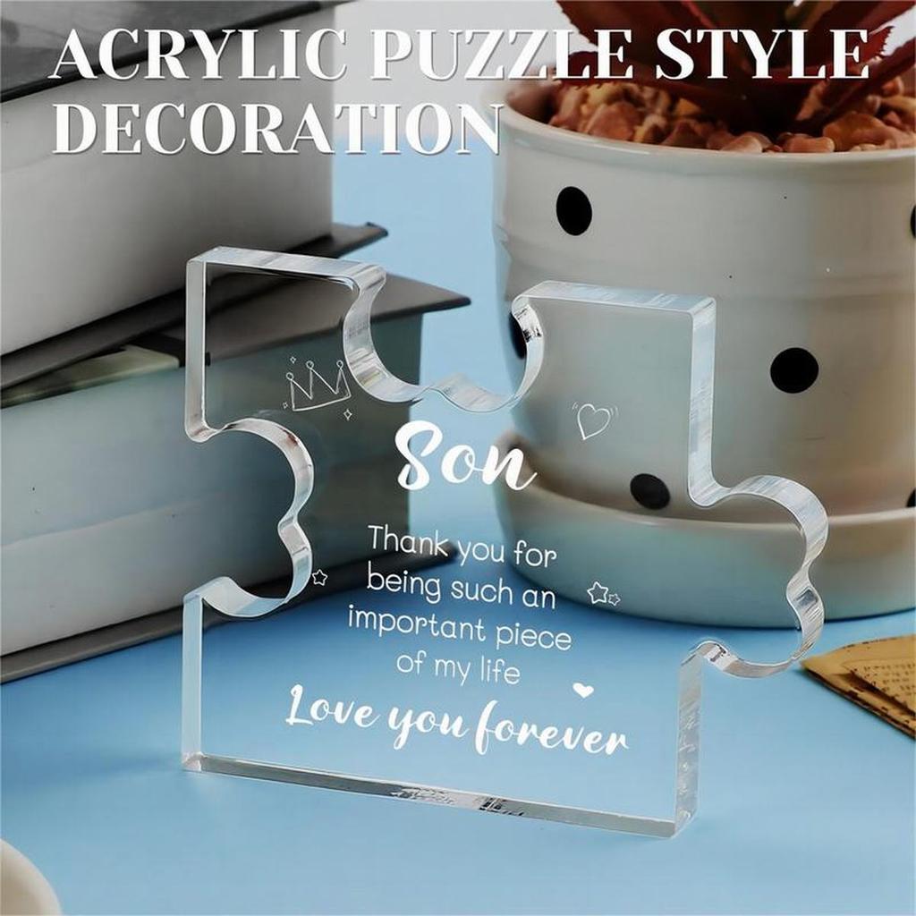Graviertes Acrylblock-Puzzle-Geschenk für Jungen von Mama, Tischdekorationsgeschenke für den Sohn, Weihnachten, Jahrestag, Schulabschluss