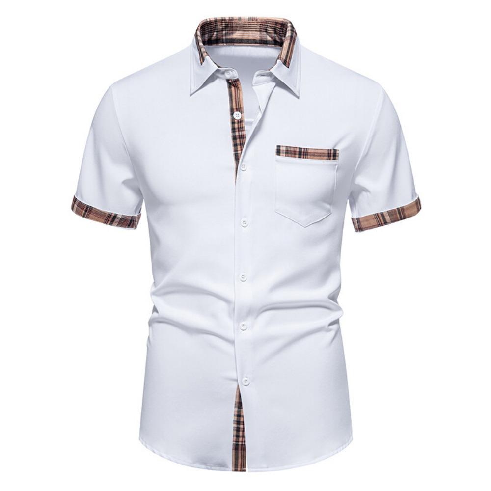 Men's Casual Short-sleeved Dress Shirt Plaid Collar Button-down Shirt