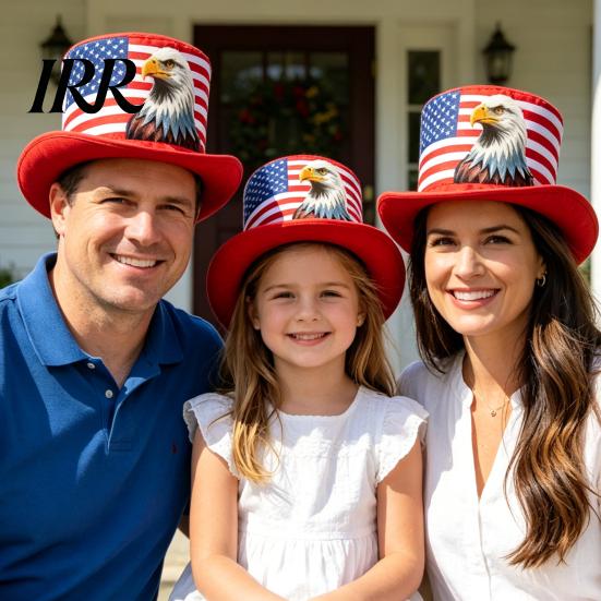 Retro Style Top Hat American Flag Hat, Uncle Costume for 4th of July, Bald Eagle Red White Blue Patriotic Party Decoration Adults, Independence