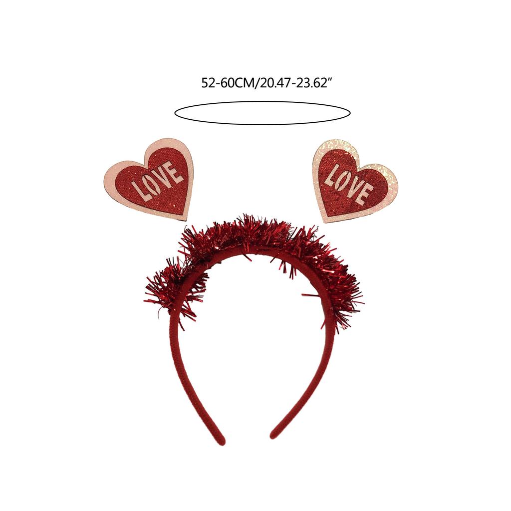 Delicate Banquet Party Hair Hoop with Heart Girls Valentines Headband with Tinsel Woman Teens Glitter Hair Accessory