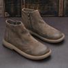 Genuine Leather Men's Toe Layer Cowhide Frosted Soft Leather Martin Boots Men's Chelsea Retro British Zipper High Top Short Boots