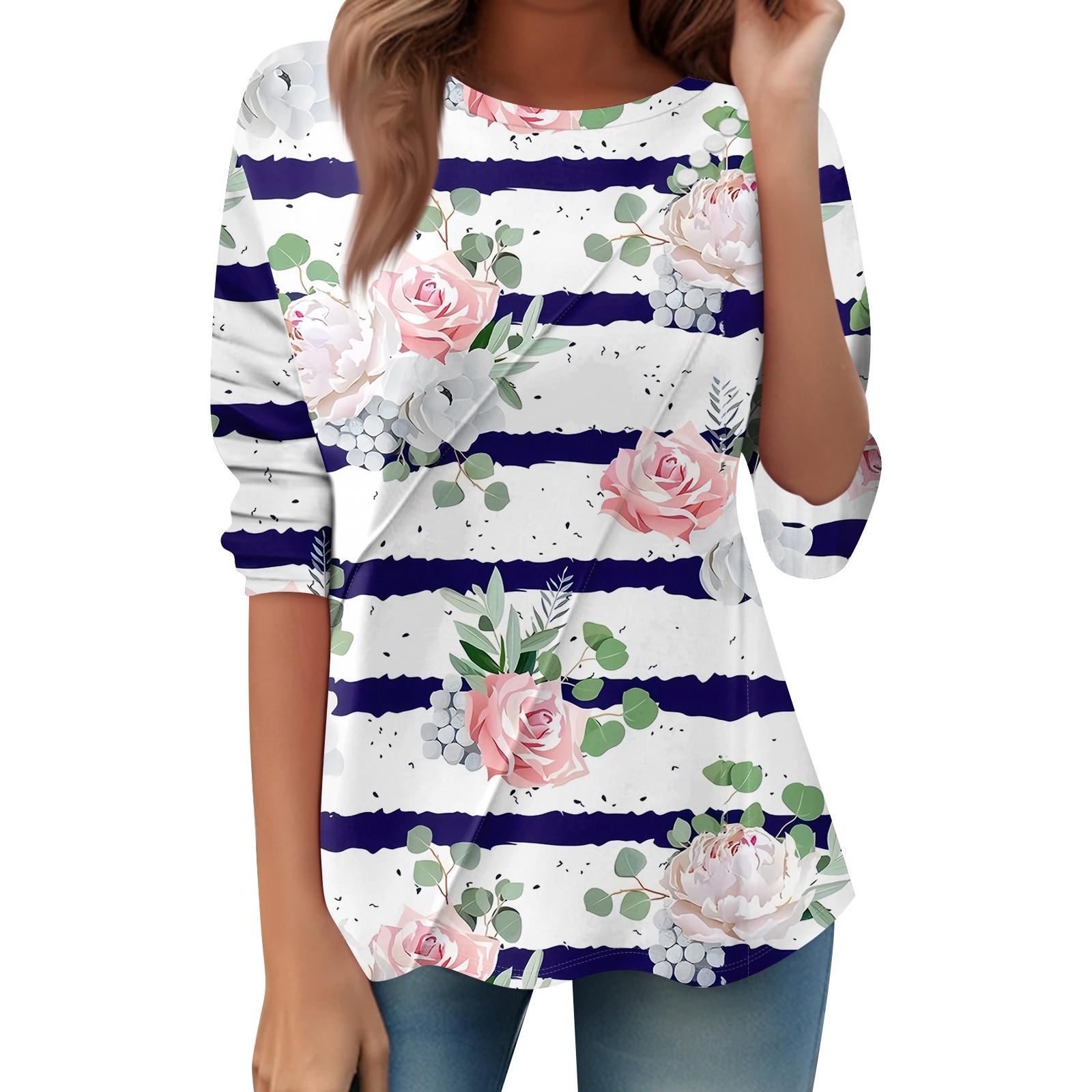 

Женский свободный повседневный топ с длинным рукавом, круглым вырезом, пуговицами, принтом в полоску, футболка XL белый