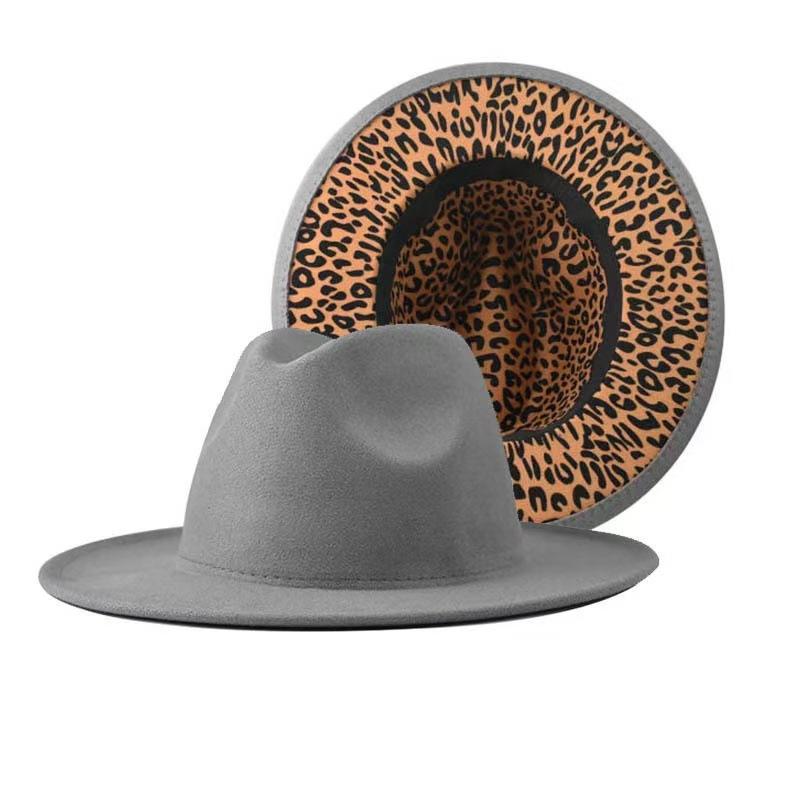 Popular European and American fashion simple leopard print color matching jazz hat men's and women's elegant versatile wide-brimmed top hat