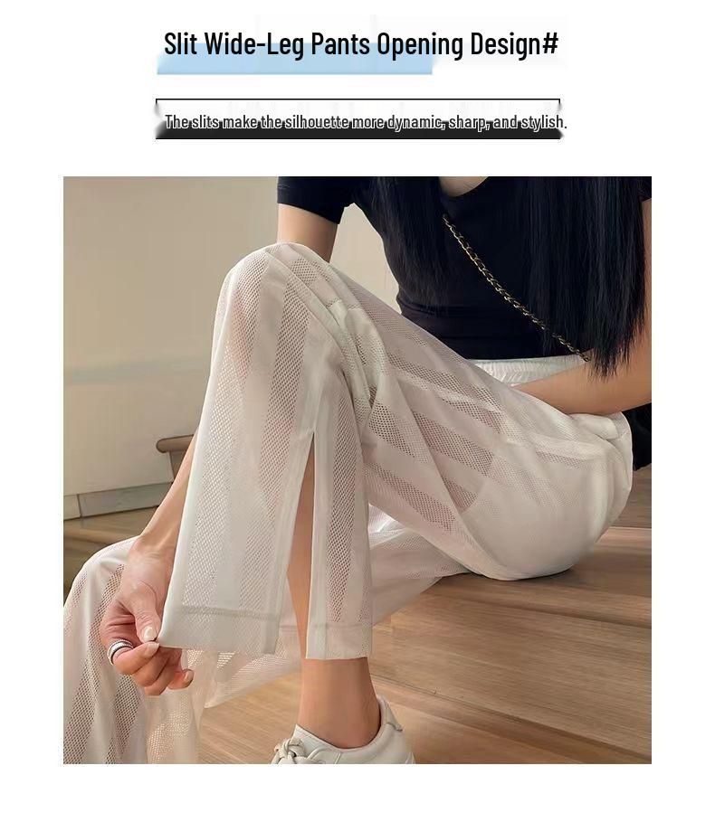 Women's Wide-Leg Mesh Split Pants – Spring/Summer 2026 Style, Sun Protection, Loose Fit, Straight Long Casual Pants