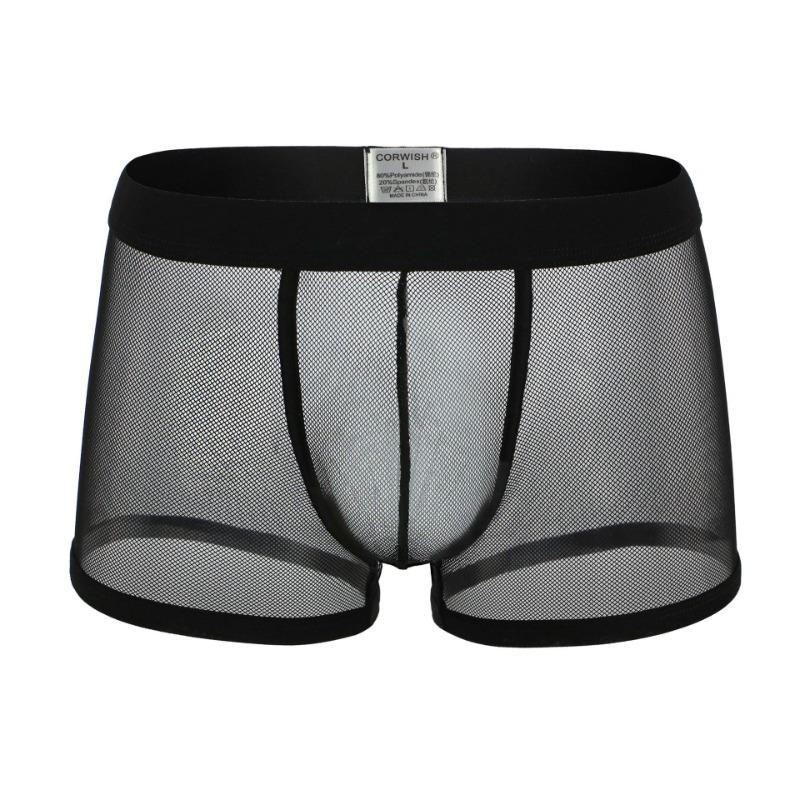 Men Sexy Mesh Boxer Trunks Soft Underwear Transparent Underpants Bulge Pouch Panties Breathable Boxer Shorts Lingerie Knicker