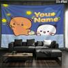 Bear Panda Night Custom Name Wall Tapestry Aesthetic Wall Hanging Printed Fabric Blanket Decorative Tapestries For Bedroom Living Room Home Decor