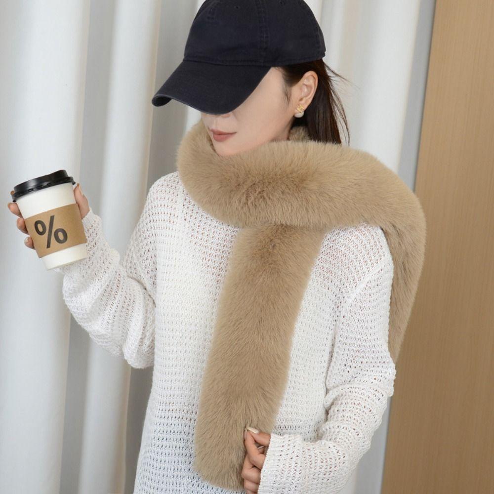 Vintage 130cm Fake Fur Long Scarf Thick Solid Color Long Strip Scarf Soft Fur Decor Winter Fluffy Scarf Autumn Winter