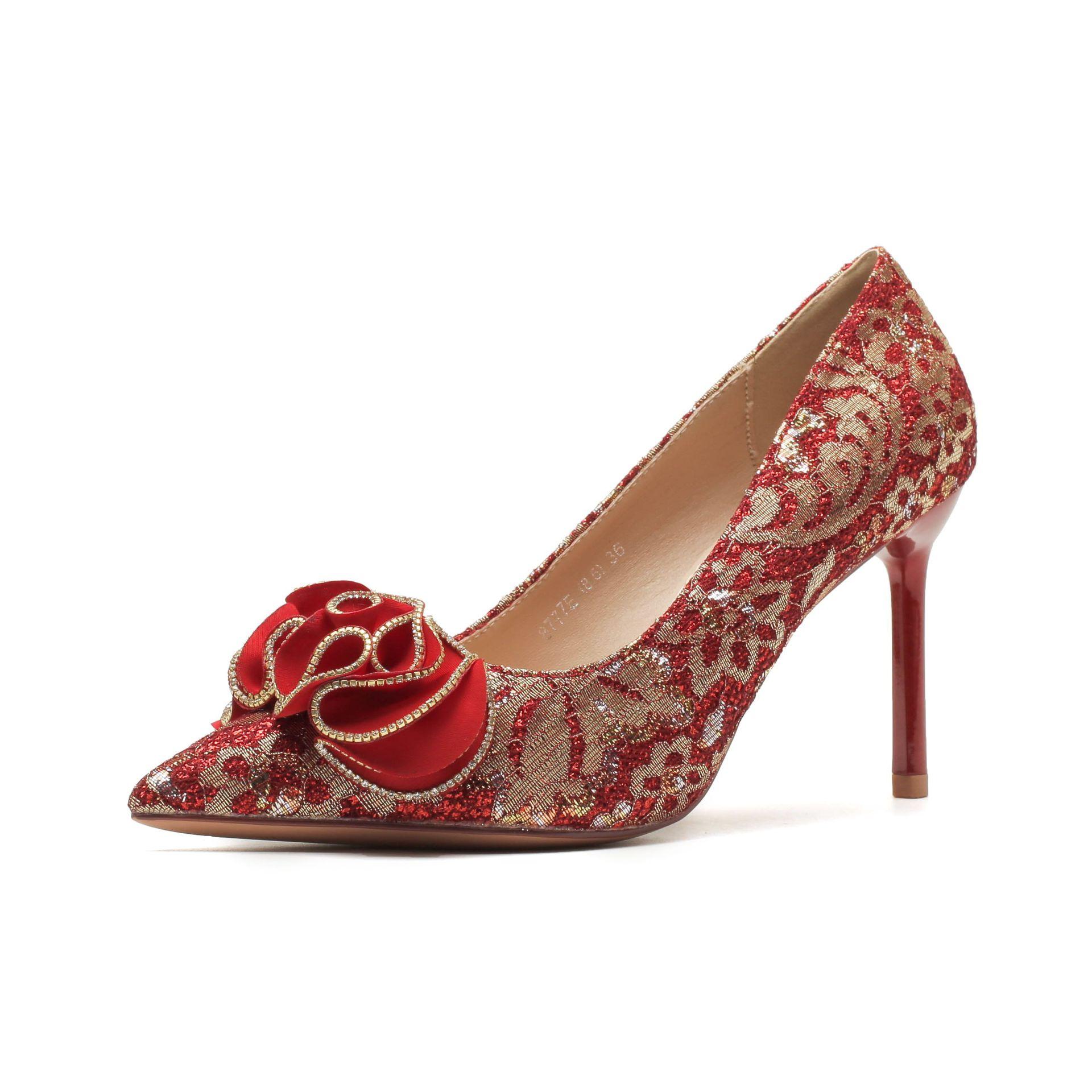 

Свадебные туфли на шпильках, высокого класса, с аппликацией, на высоком каблуке, свадебное банкетное платье с темпераментной женской обувью 40