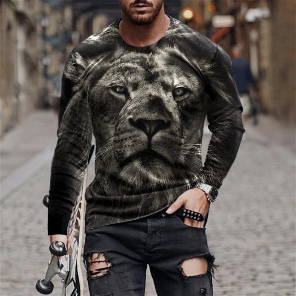 Vintage Long Sleeve T Shirt For Men Animal 3d Print Top Summer Men'S Casual Oversized O Neck Pullover Fashion Male Clothes