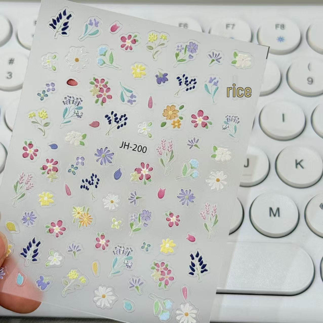 Fresh Wildflower Embossed Shell Nail Art Stickers - Simple Floral Design