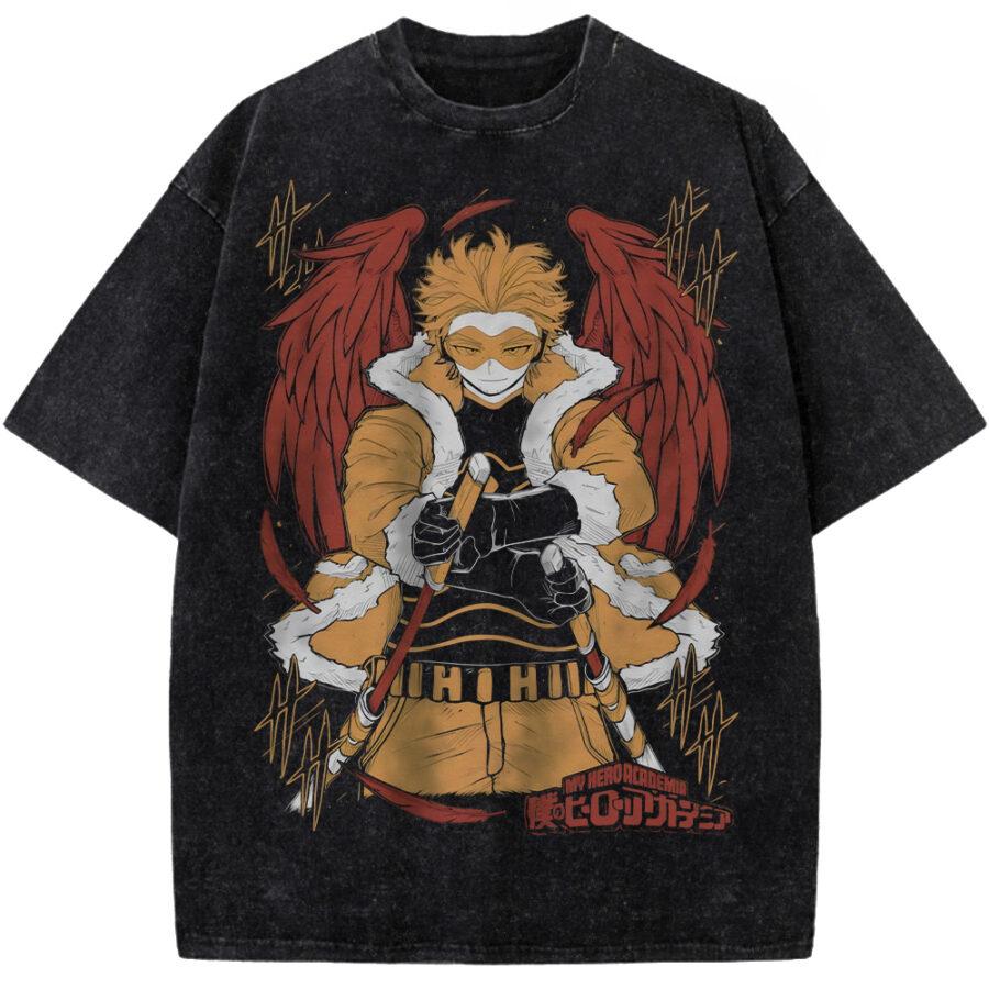 

Аниме Моя геройская академия Hawks Печатная футболка Мужская Женская Стиранный Хлопок Футболки с коротким рукавом Винтажная футболка Харадзюку Оверсайз Футболка S чёрный