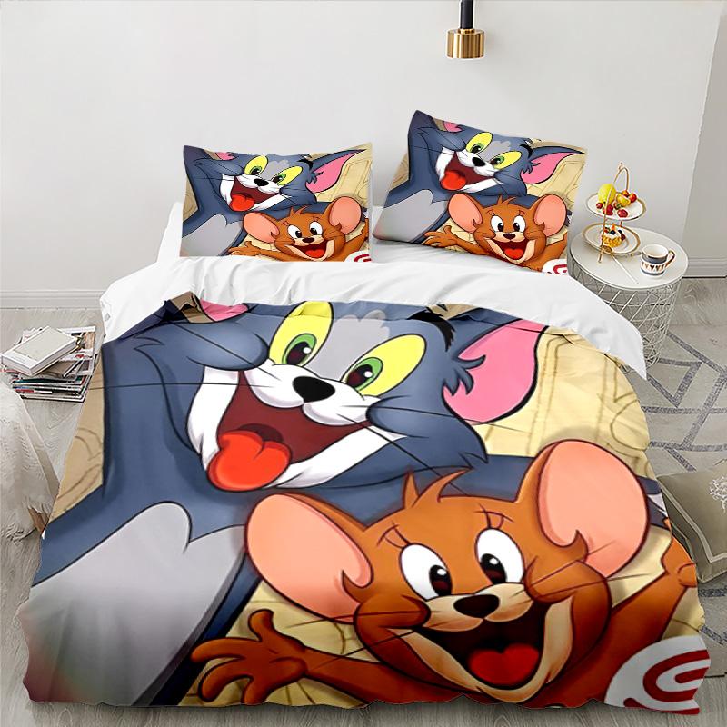 Cat And Mouse Romance 3PCS Bedding set,Ideal for 1pc Duvet Cover And 2pcs Pillowcases Perfect for Fan gift,Ideal for Bedroom, Dormitory