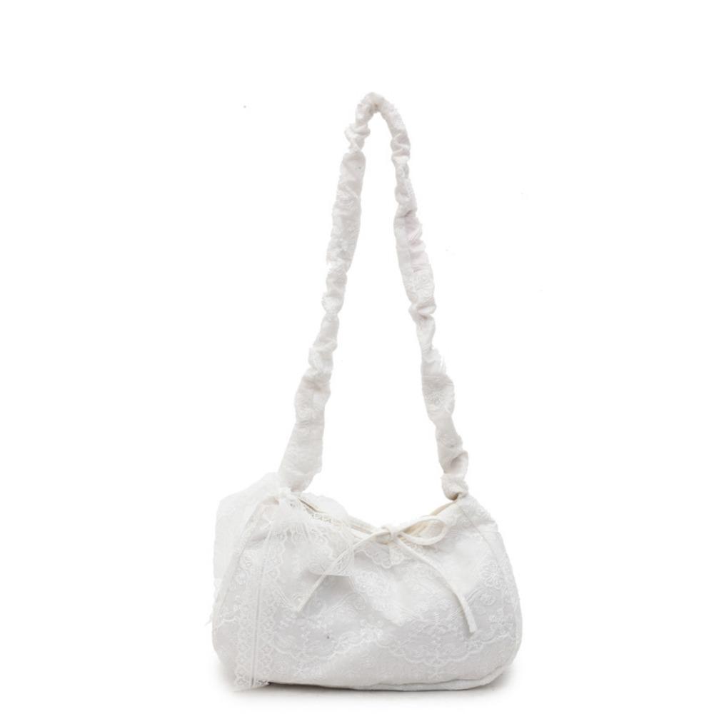 

Tote Bag Lace Shoulder Bag With Ribbon Large Capacity Bag Storage Bag Simple Canvas Handbag Women белый