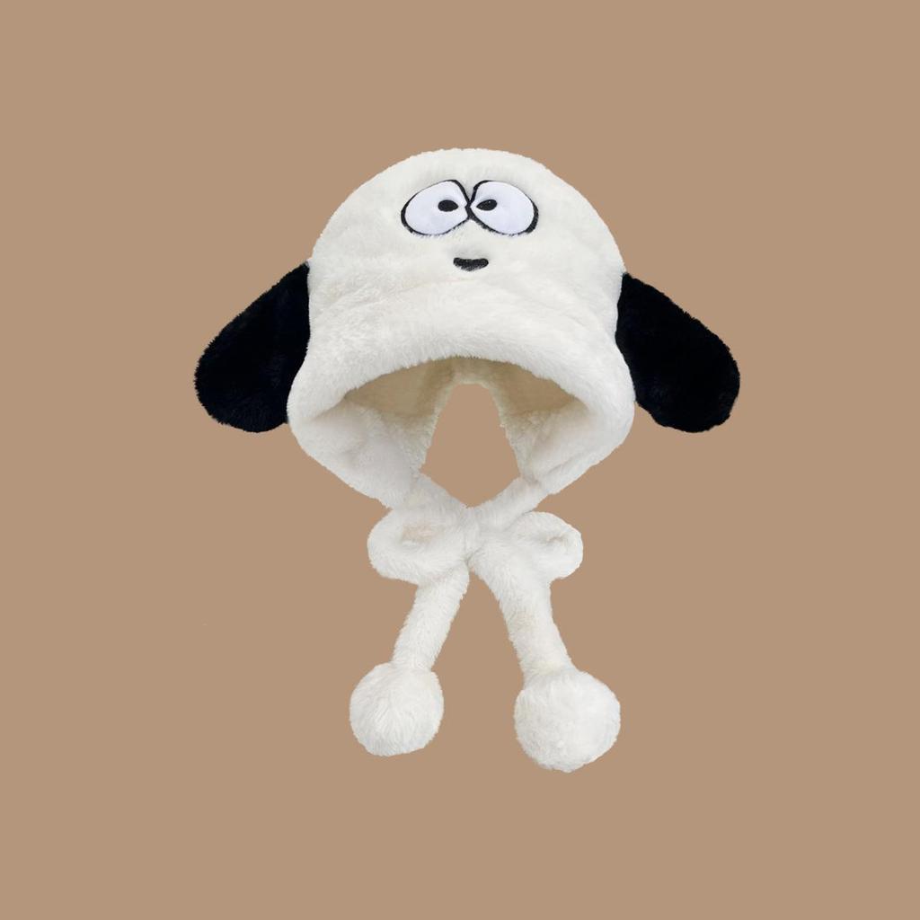 Cute Lamb Ears Hat Scarf Integrated Women's Autumn and Winter Plush Warm Ear Protection Hat Versatile Scarf Pullover Hat