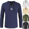 Stylish Medieval Men's Long Sleeve Lace Up Solid Color Retro Cosplay Costume T-shirt