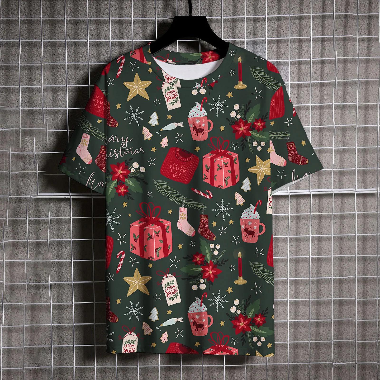 

Футболка с принтом Санта-Клауса для мужчин, повседневная, с коротким рукавом и круглым вырезом, новогодний подарок, детская рождественская одежда, футболки для мальчиков и девочек 3XL