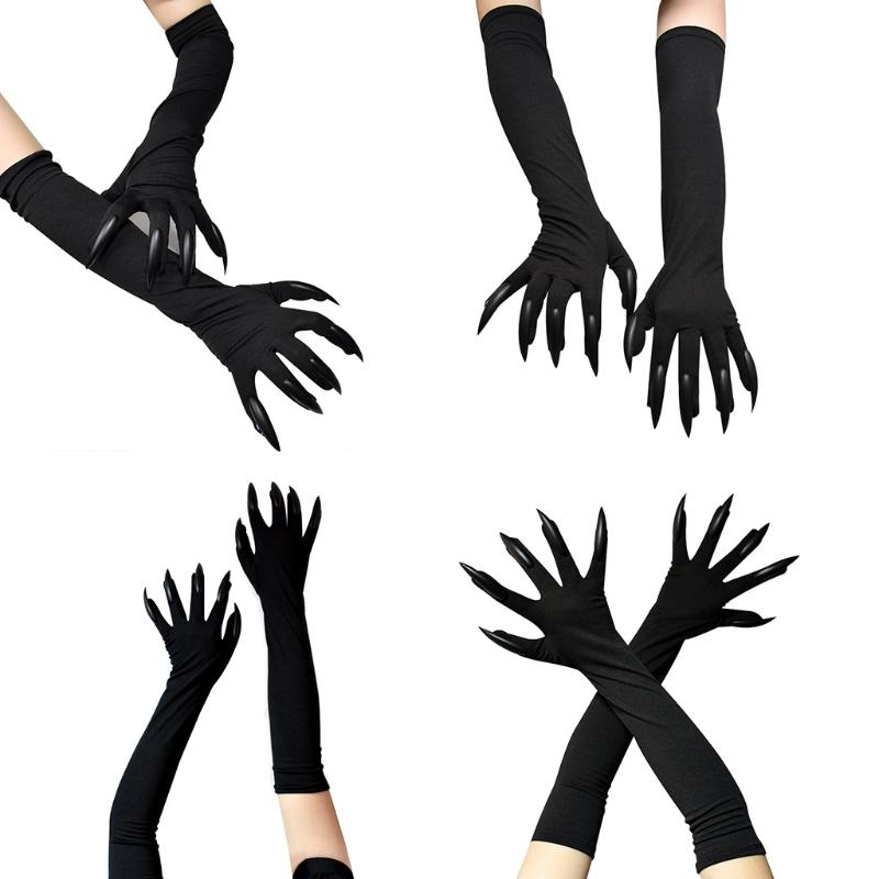 Halloween Long Nail Gloves Elbow Length Claw Gloves Soft Cosplay Ghost Mittens