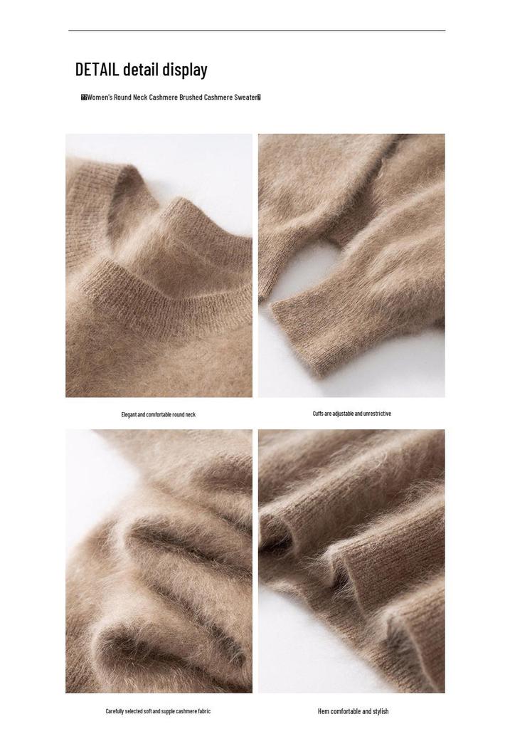 Cashmere Women's Round Neck Brushed Knit Sweater - 2025 Autumn/Winter Collection.