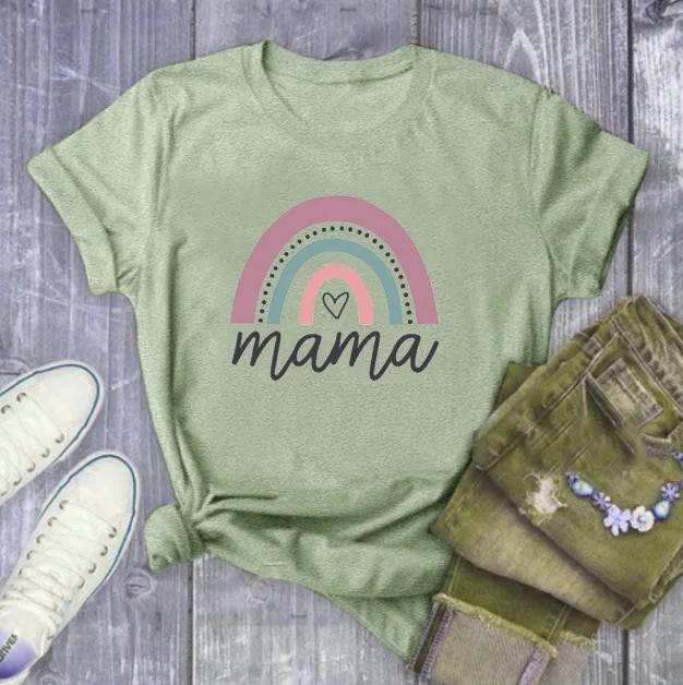 Rainbow Mama Letter Print T Shirt Women Short Sleeve O Neck Loose Tshirt Summer Ladies Tee Shirt Tops Clothes Camisetas Mujer