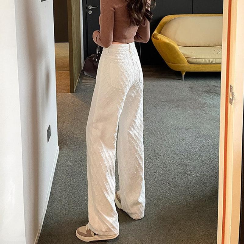 White Jeans Women's Narrow Straight-leg Trousers Spring Woven Wide-leg Trousers High-waisted Loose Floor-mopping Casual High Waist Wide Leg Jeans