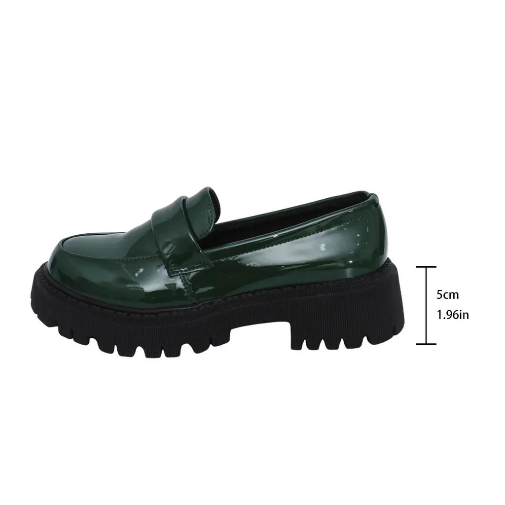 Fashion Womens Leather Shoes British Style Soft Sole Loafers Women Thick Soles Comfortable Slip On Single Shoes Zapatos De Mujer Female
