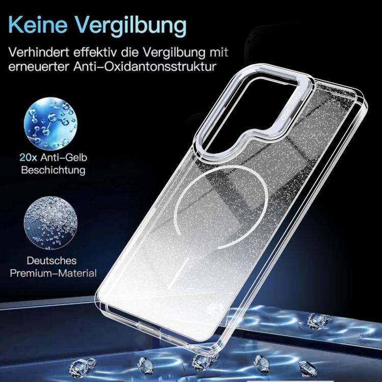 Glitter Gradient Magnetic Phone Case For Samsung Galaxy S25+ / S24+ 5G, Lens Frame Kickstand Wireless Charging Protective Cover