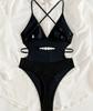 Women's Swimwear Fashion Sexy Black One-piece V-Neck Backless Bikini Beachwear