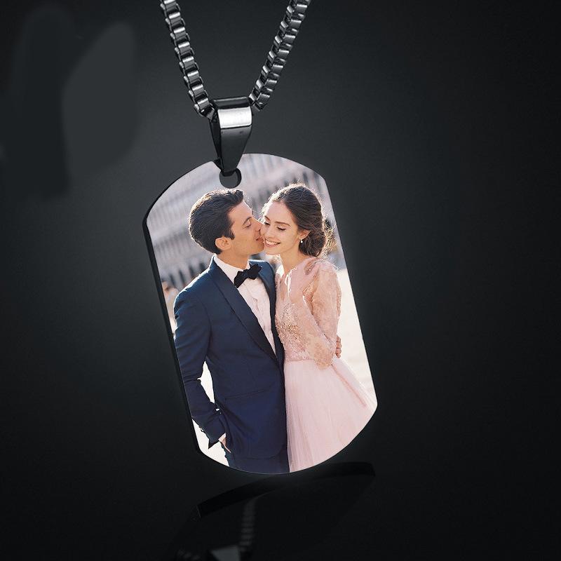 Personalized Stainless Steel Military Tag Photo Necklace with Laser Engraving for Couples