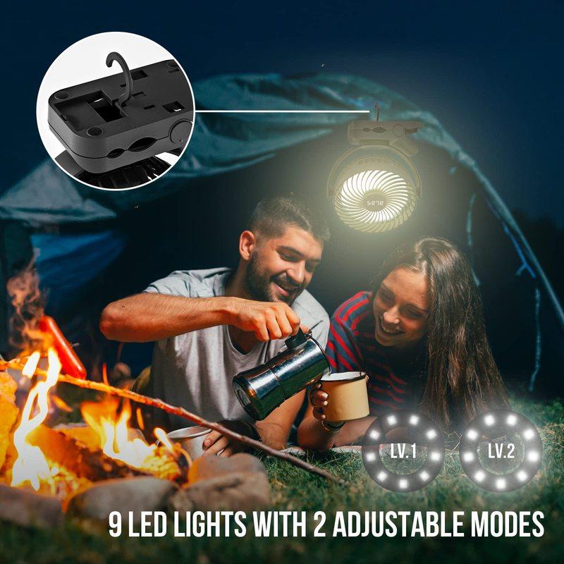 Ventilator rece mobil pentru adunări de familie în camping în aer liber 8000mAh Ventilator portabil de camping cu lanternă LED și cârlig de agățat - 35H Reîncărcabil