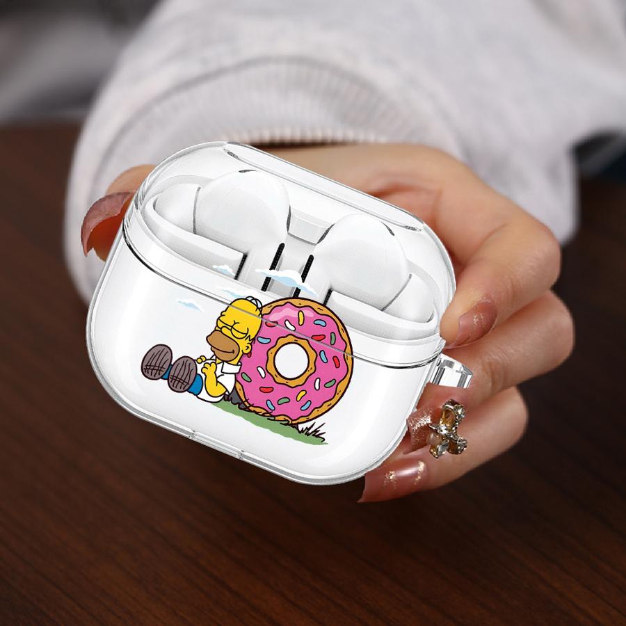 Clear Earphone Cases Cover With Hook Case For Samsung Galaxy Buds 2Pro 2 Live 4 Pro 4Pro 3 FE 3Pro Cartoon The Simpsons