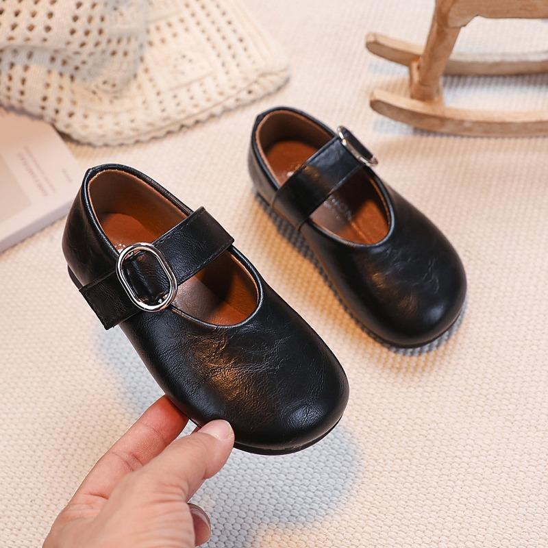 Kids Leather Metal Buckle Mary Jane Flat Shoes