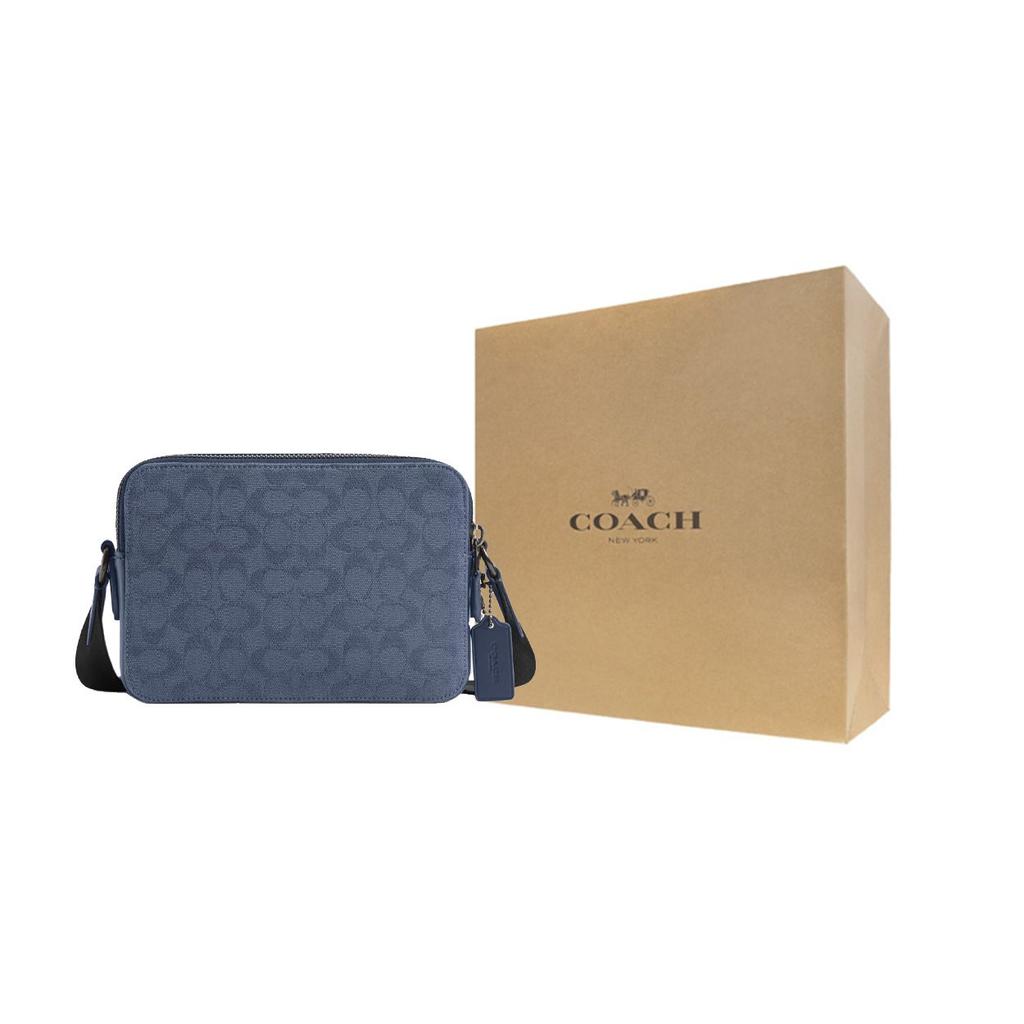Coach Charter 24 Brand Micro Logo Adjustable Shoulder Strap Floral Canvas And Leather Crossbody Bag Medium Men crossbody bag Blue CU475-D61