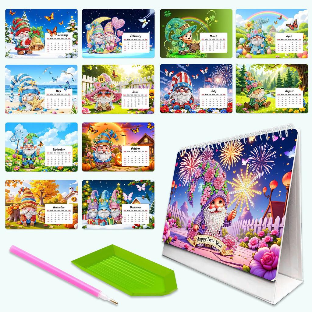 1117 DIY Diamond Painting Desk Calendar Kit 11 Month with Diamond Pen Tray Handmade Art Craft Decor Gift for DIY Art Enthusiasts