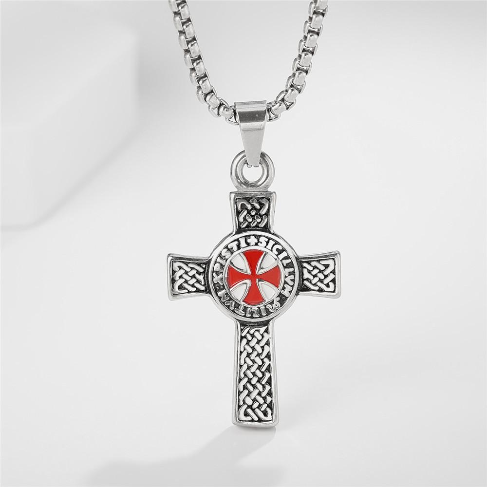Męski Punkowy Najnowszy Krzyż Rycerz Świątynny Klasyczny Wisiorek Naszyjnik Męski Amulet Biżuteria