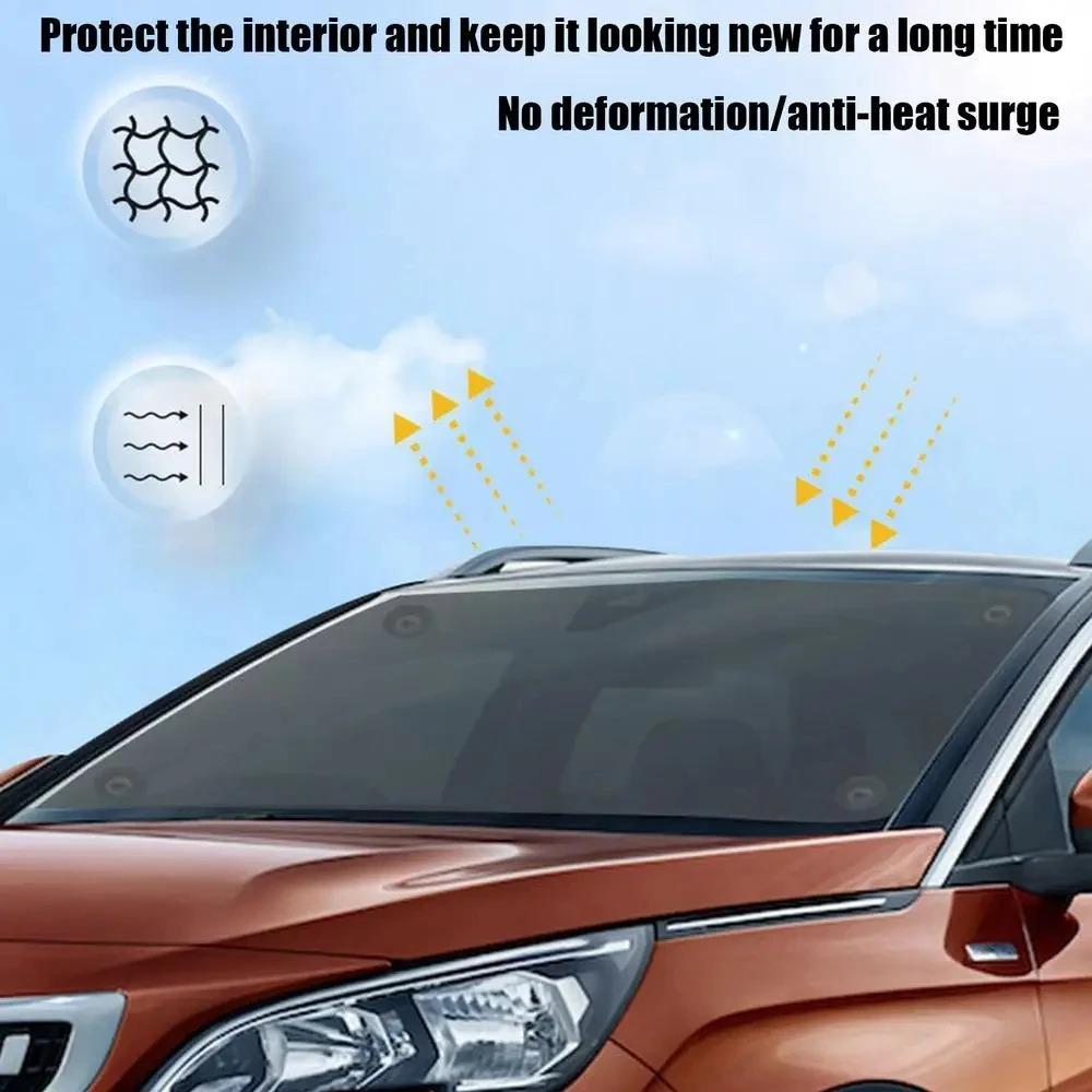 Car Windshield Sun Shade - UV Protection Retractable Sun Visor with Suction Cups, Foldable Automotive Front Window Sunscreen for Summer Heat