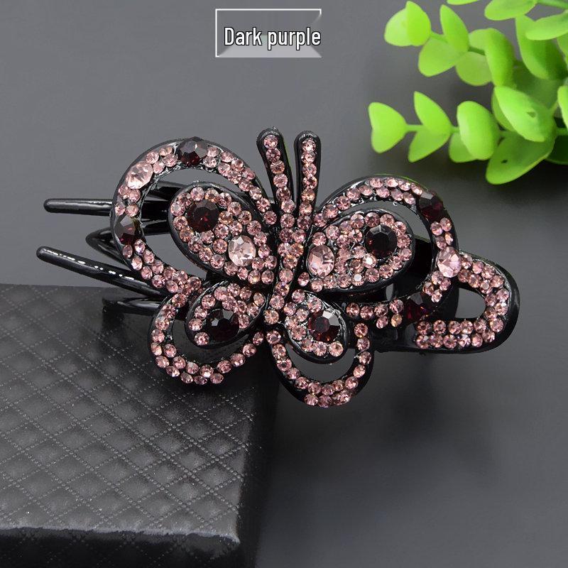 Korean Rhinestone Butterfly Hair Bun Clip - Women s Three-Pronged Duckbill Hair Accessory Natural
