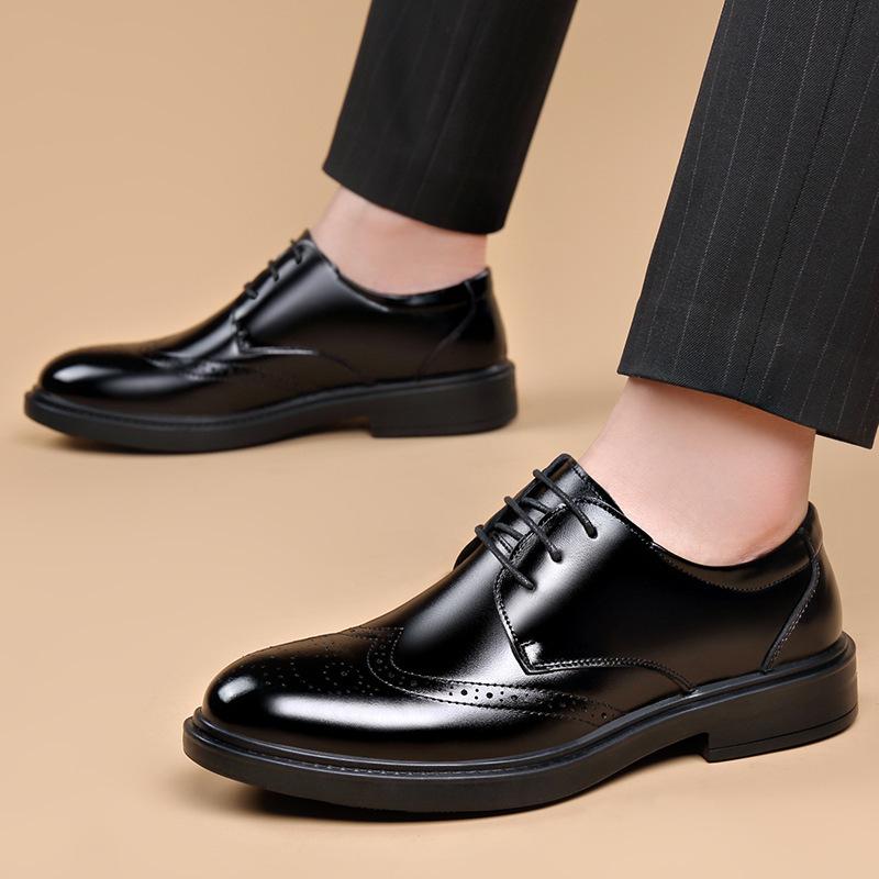 2025 Summer Men's Leather Shoes British Style Casual Business Groom Derby Shoes Heightening Single Shoes Black Formal Men's
