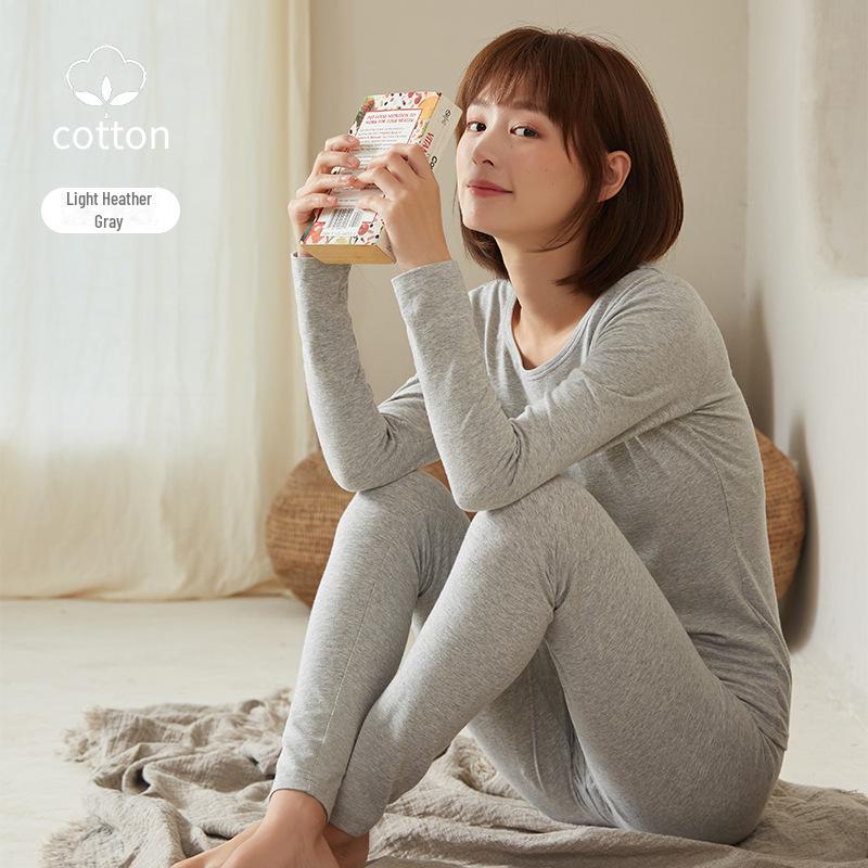 

Женское теплое хлопковое цельное нижнее белье: Однотонный комплект на осень и зиму с нижней рубашкой M