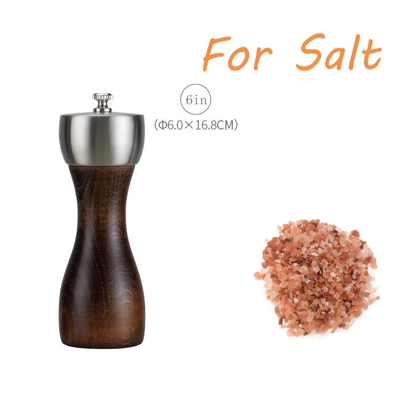 1 Pc Beech Wood Salt and Pepper Mill Set Pepper Mill with Ceramic Mechanism Adjustable Salt Grinder Refillable Spice Tools YY080