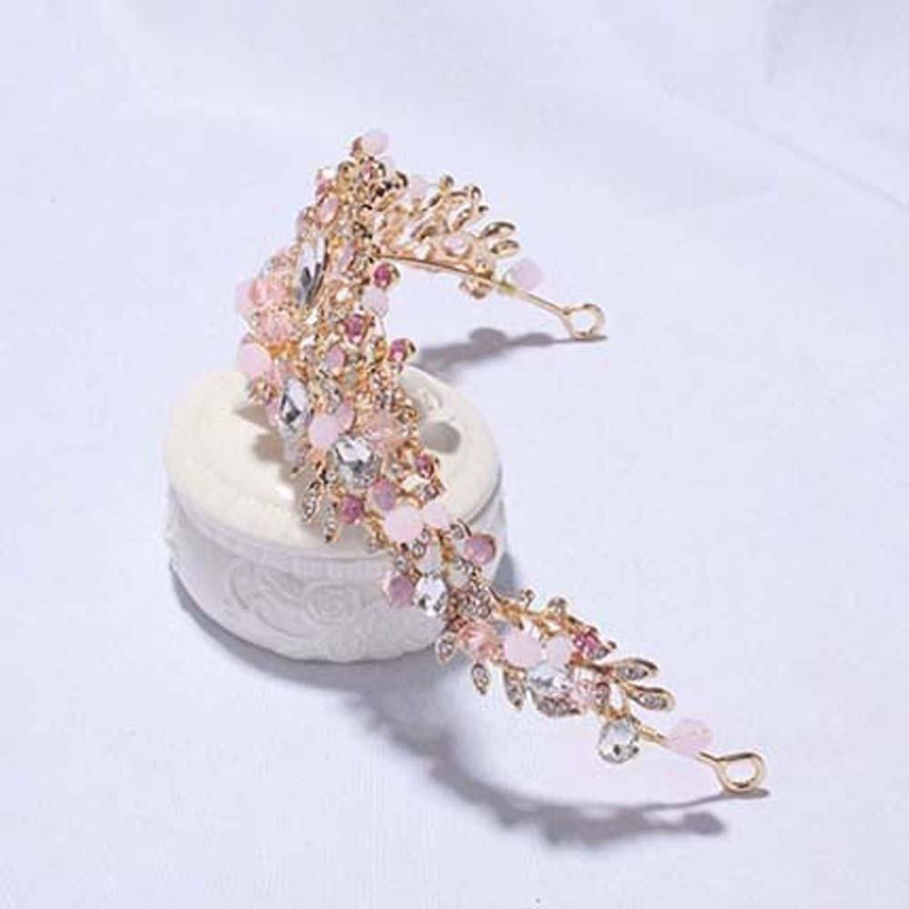 Vintage Pink Floral Crown Elegant Princess Rhinestone Tiara Trendy Crown Hair Accessory  Wedding