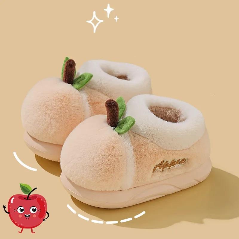 Fashion New baby kawaii fruit slippers winter home heel wrapped shoes kids lovely apply slipper boys girl warm house slip on boot shoes