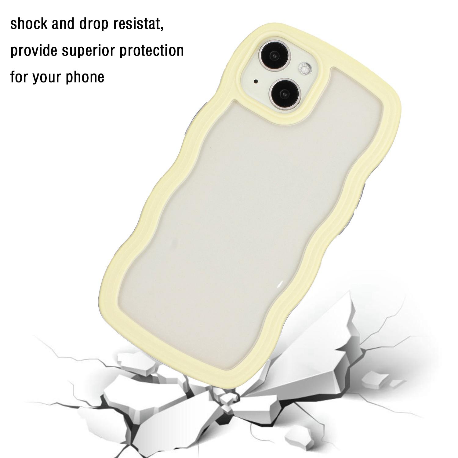 

For iPhone 14 Wave Edge Color Frame Transparent Back Cover PC+TPU Phone Protective Case Yellow
