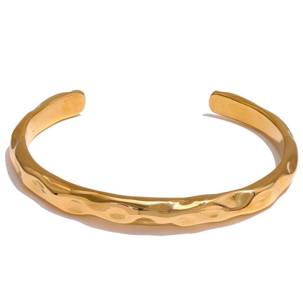 

Yhpup Minimalist Gold Color Tarnish Free Fashion Stainless Steel Bangle Bracelet Metal Texture Simple Open Charm Wrist Jewelry