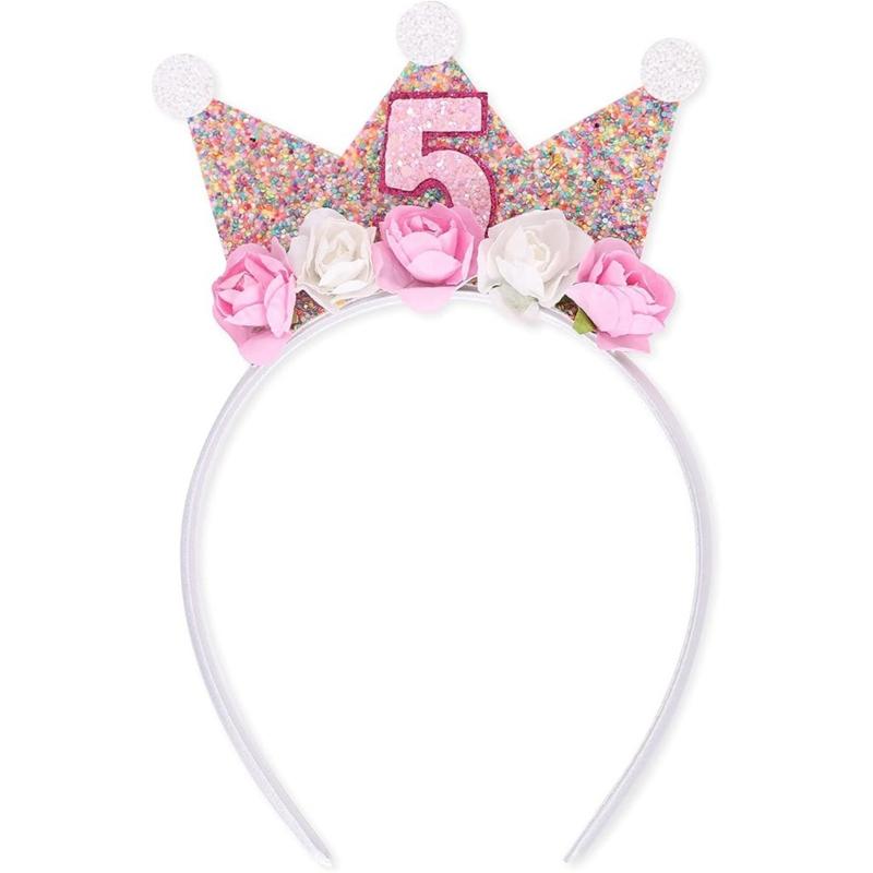 

Flower Crown Birthday Headpiece for 2/3/4/5 Year Baby Birthday Hairbands Eye-catching Flower Headwear