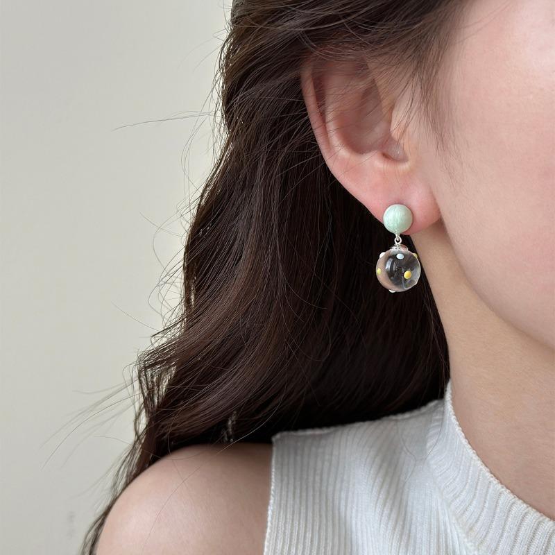 Silver Needle Oil Drop Resin Round Stud Earrings Korean Ins New Temperament Earrings Niche High-end Earrings Women
