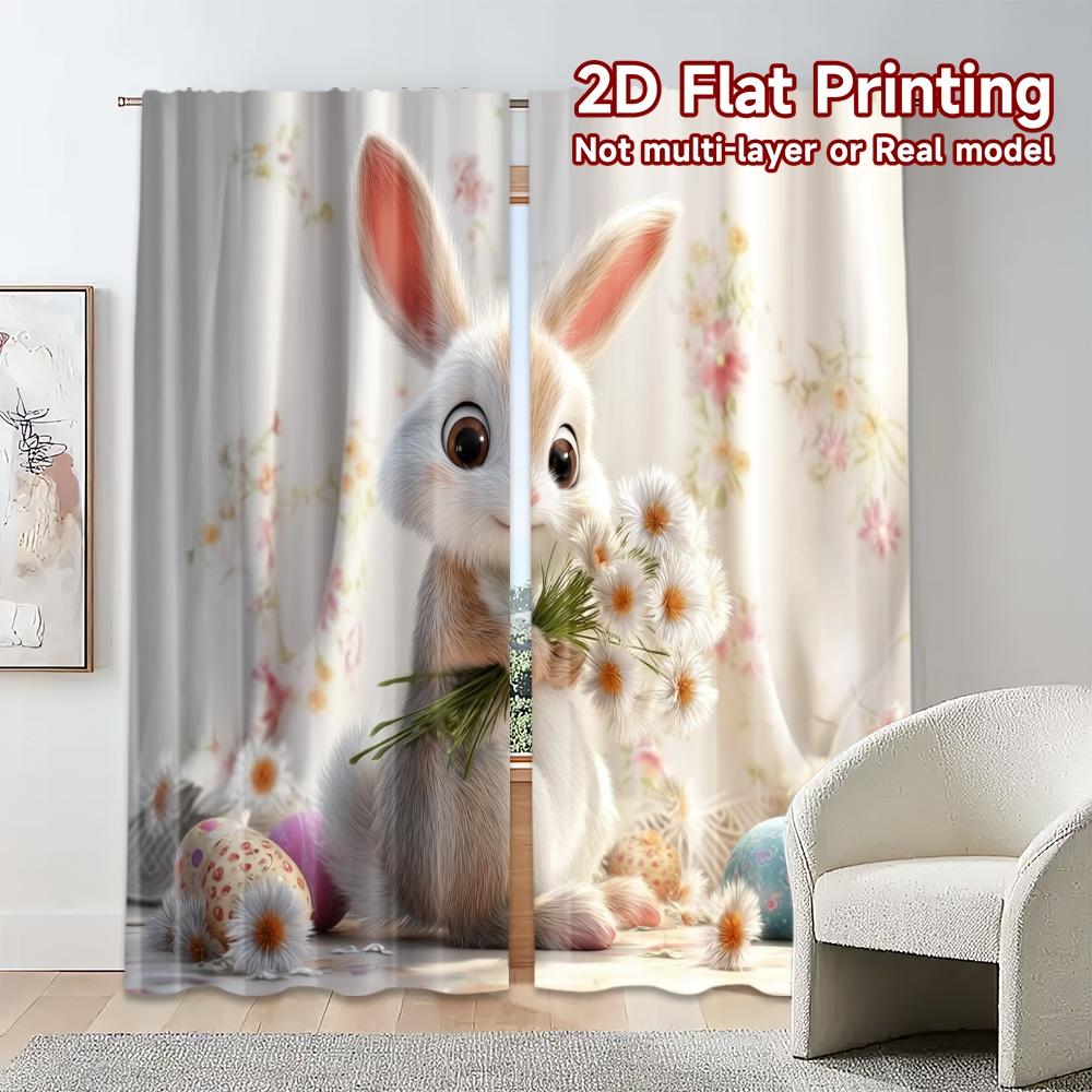 2pcs, 2D FLAT PRINTING Curtains (Without Rod) Easter Bunny Bliss Modern Fashionable Curtains Durable Polyester Curtains Outdoor