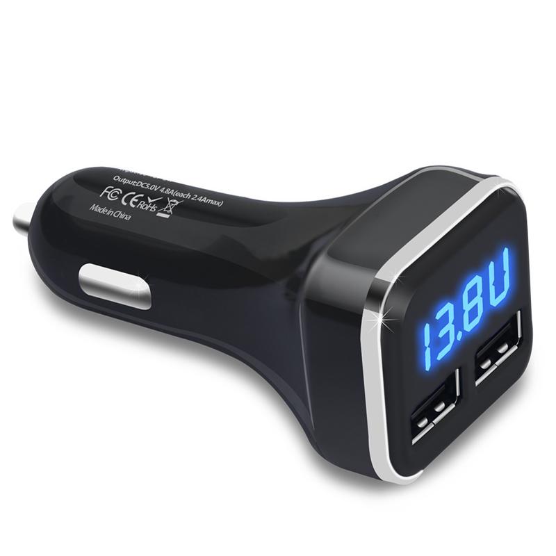 Dual USB Car Charger 4.8A Adapter LED Display Fast Charging For iPhone