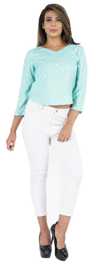 Bimba Womens 3 4th Sleeve Short Top Sweetheart Neck Top Printed Summer